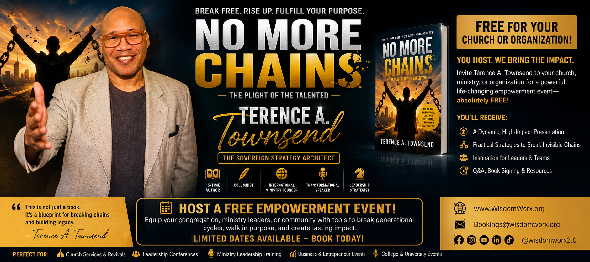 Free No More Chains tour event flier for churches and organizations
